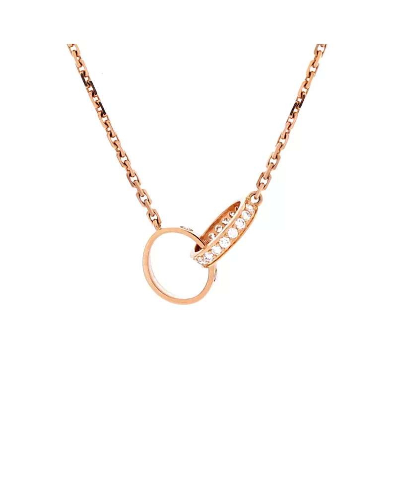 Pre-Owned Cartier Love Interlocking Necklace 18K Rose Gold with Diamonds, 17.25