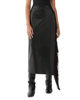 Whipstitched Fringe A Line Midi Skirt