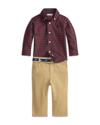 Boys' Plaid Poplin Shirt, Belt & Chino Pants Set - Baby