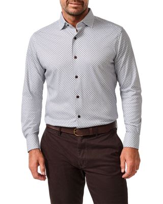 David Donahue Cotton Geometric Knit Sport Shirt