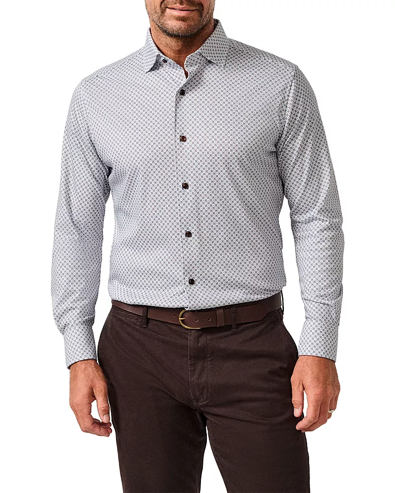 David Donahue Cotton Geometric Knit Sport Shirt