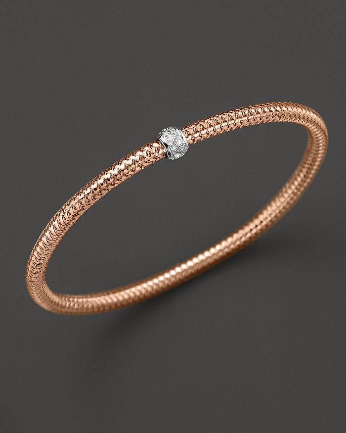Roberto Coin - 18K Rose Gold Primavera Mesh Bangle with White Gold Diamond Station, .09 ct. t.w.