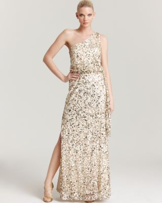 aidan mattox sequin one shoulder dress Aidan by Aidan Mattox One-Shoulder Sequin Blouson Dress