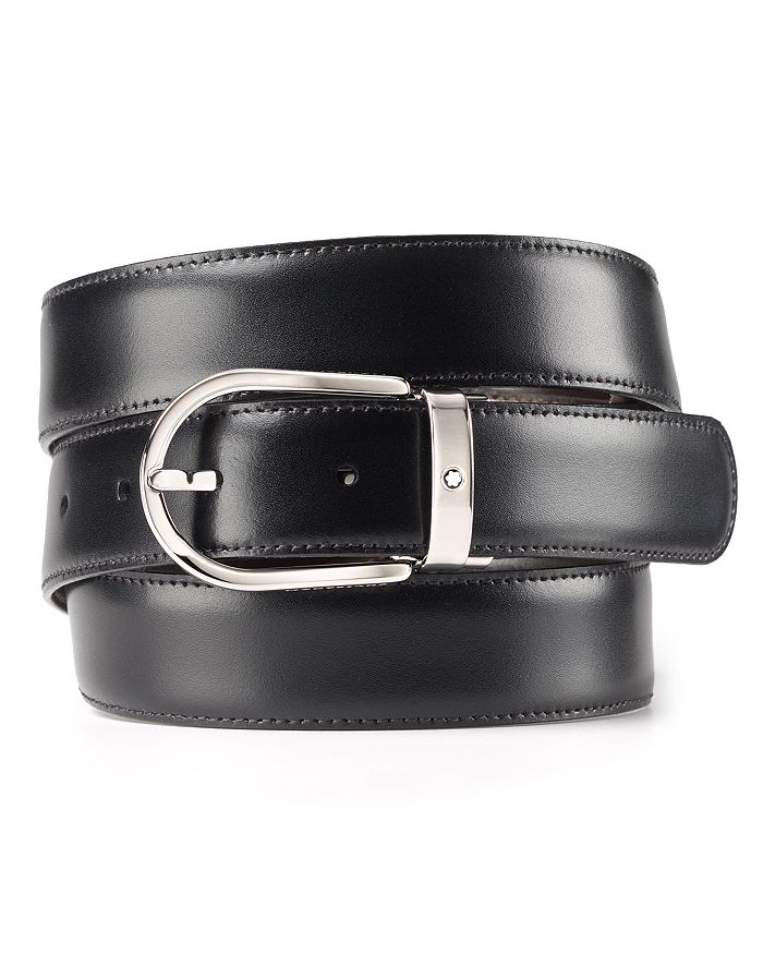 Montblanc Men's Palladium-Plated Horseshoe Reversible Leather Belt ...
