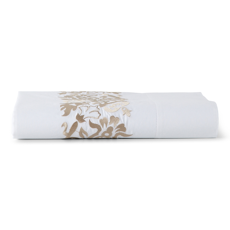 Sferra Full/queen 406 Thread Count Plumes Embroidered Flat Sheet In Champagne