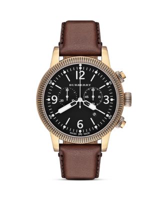 Burberry - Leather Strap Chrono Watch, 46mm