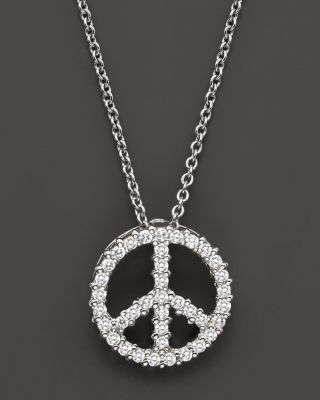 Roberto Coin - Roberto Coin 18K White Gold and Diamond Large Peace Sign Pendant Necklace, 16"