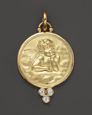 18K Gold 21mm Angel Pendant with Diamonds 