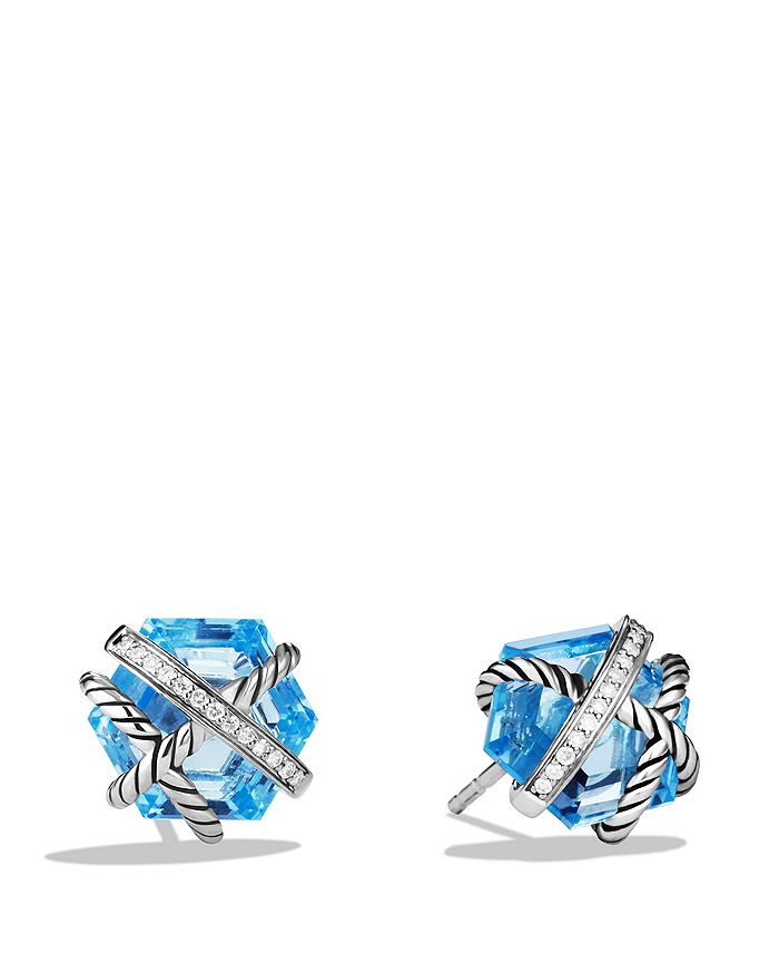 DAVID YURMAN CABLE WRAP EARRINGS WITH BLUE TOPAZ AND DIAMONDS,E11345DSSABTDI