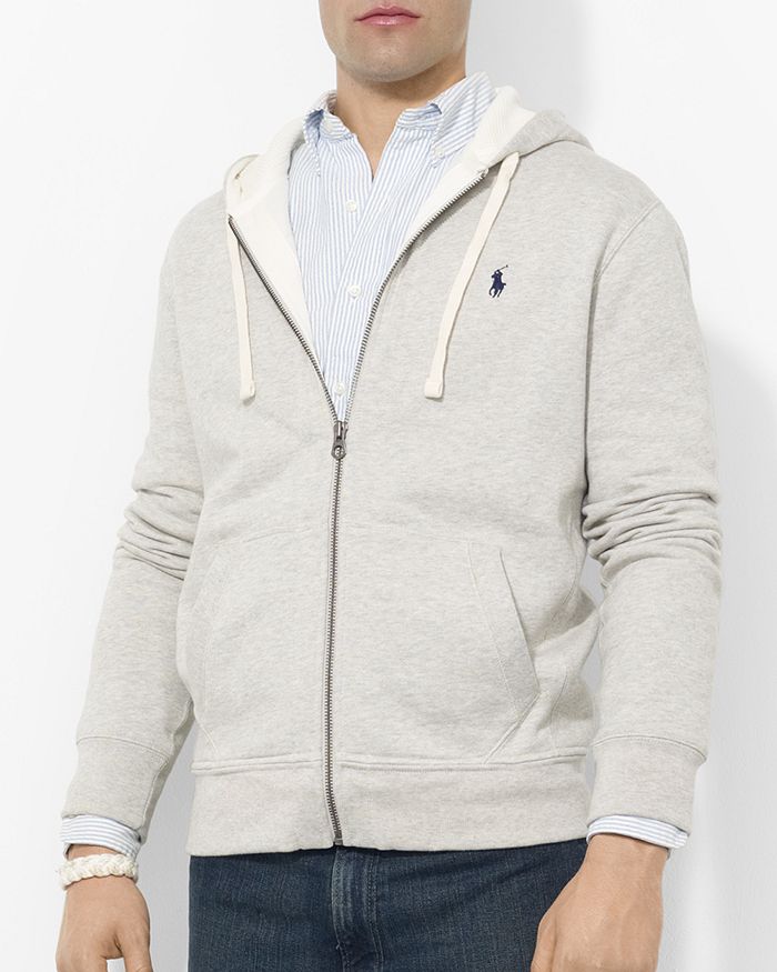 Polo Ralph Lauren Polo Pony Embroidered Zipper Hooded Casual Jacket In Light Heather Grey