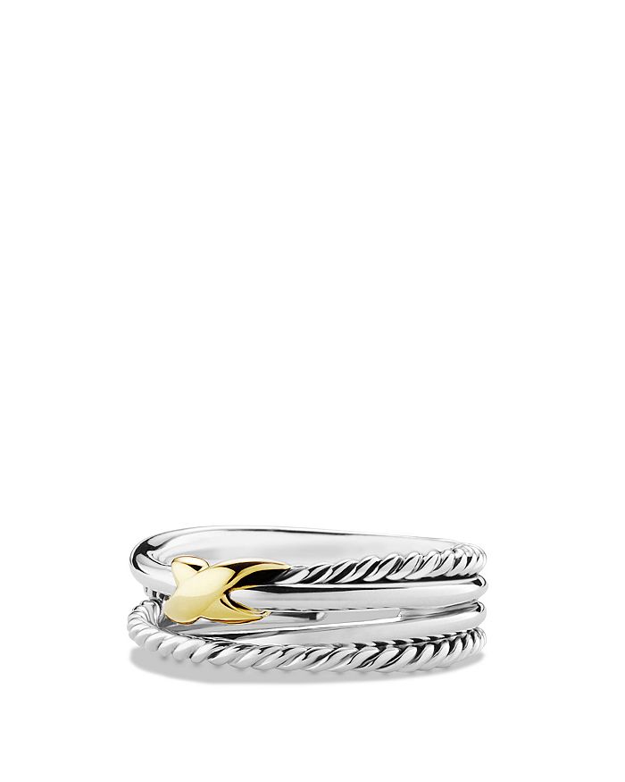 Shop David Yurman X Crossover Ring With 18k Gold In Silver/gold