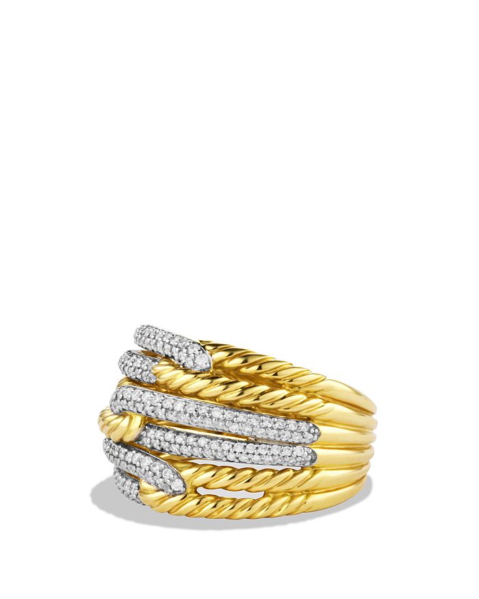 David Yurman Labyrinth Triple-loop Ring With Diamonds In Yellow Gold