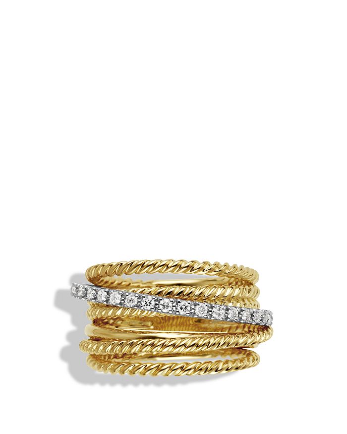 David Yurman Crossover Wide Ring With Diamonds In Gold In White/gold