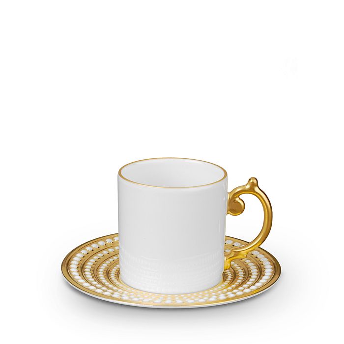 Shop L'objet Perlee Gold Espresso Cup & Saucer In Gold, White
