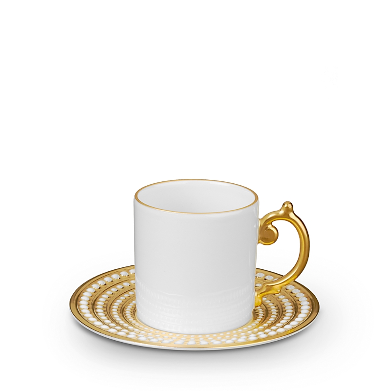 L'objet Perlee Gold Espresso Cup & Saucer In Gold/white