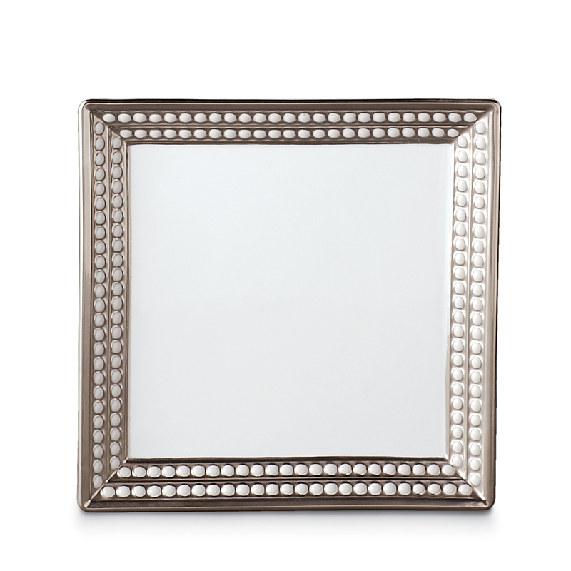 L'objet Perlee Platinum 8 Square Tray In Platinum/white