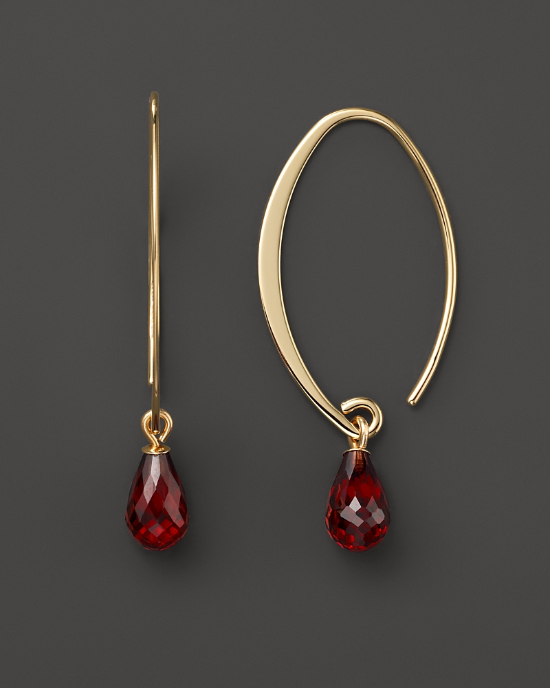 14K Yellow Gold Simple Sweep Earrings with Garnet