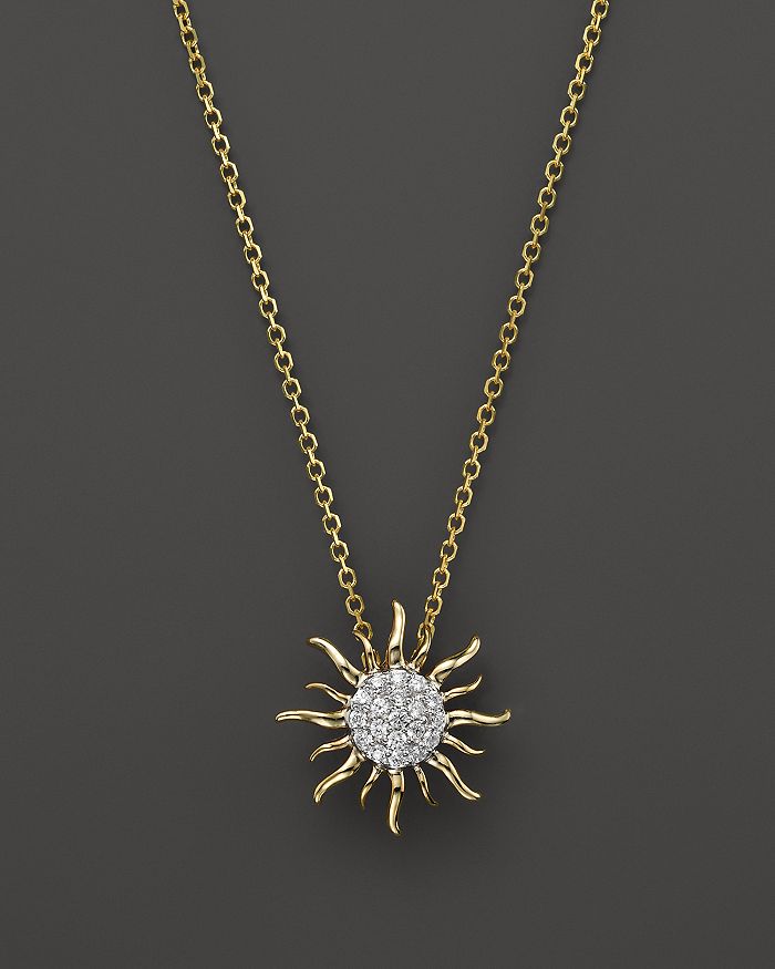 Bloomingdale's Diamond Sun Pendant Necklace In 14k Yellow Gold,.10 Ct. T.w. - 100% Exclusive