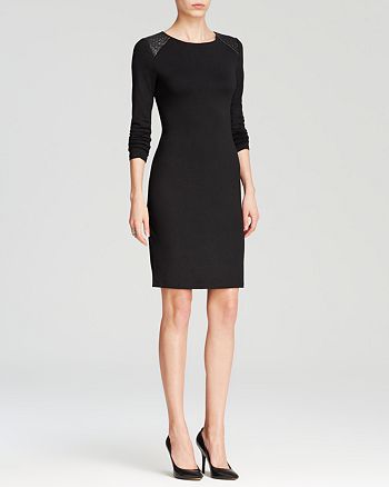 VINCE CAMUTO Faux Leather Trim Dress | Bloomingdale's