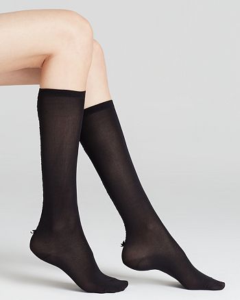 kate spade new york Shiny Lurex Back Seam Bow Knee-High Socks |  Bloomingdale's