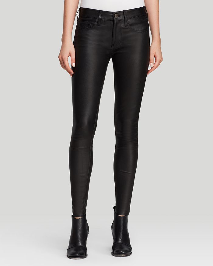 True Religion Jeans - Halle Leather Mid Rise Super Skinny in Black