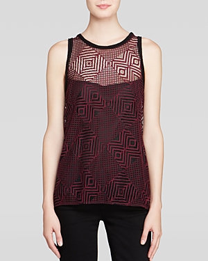 Nanette Lepore Tank - Geo Lace In Burgundy