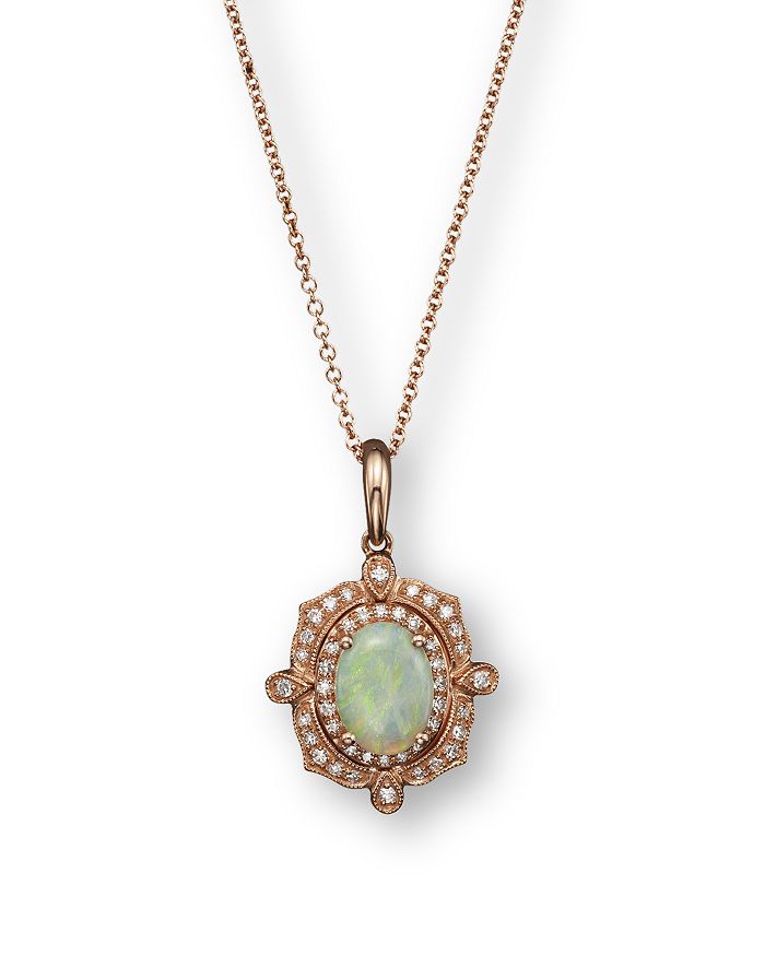 Bloomingdale's Opal and Diamond Antique Inspired Pendant Necklace in ...