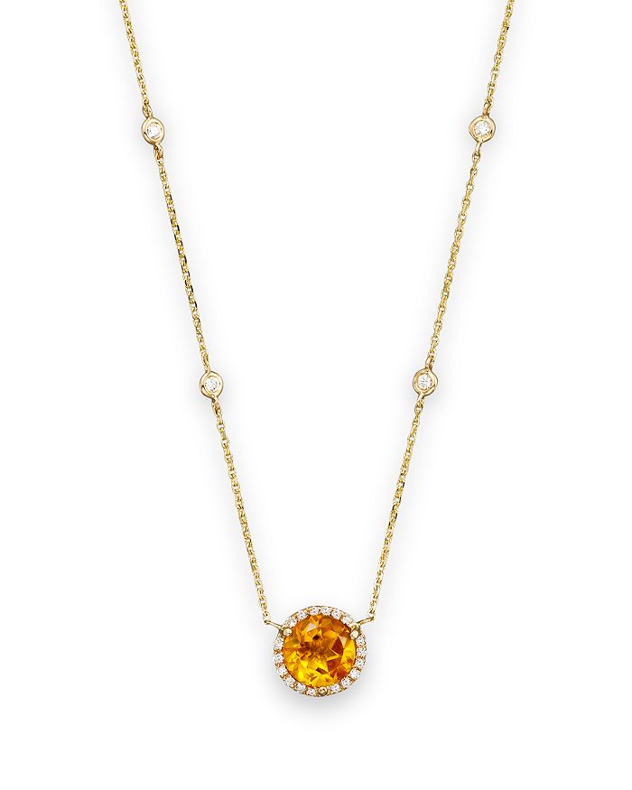 Bloomingdale's Gemstone and Diamond Halo Pendant and Station Necklace ...