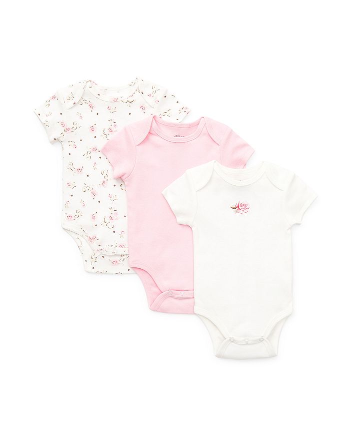Little Me Kids' Girls' Rose Bodysuits, 3 Pack - Baby In Pink Multi