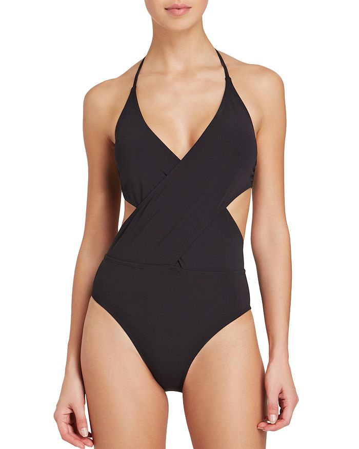 TORY BURCH SOLID WRAP ONE PIECE SWIMSUIT,36528