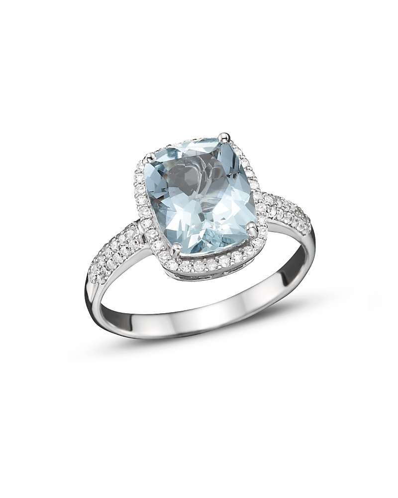 Aquamarine and Diamond Ring in 14K White Gold