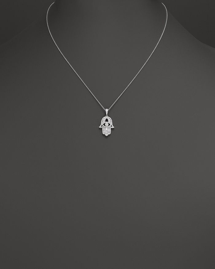 Shop Bloomingdale's Diamond And Baguette Hamsa Pendant Necklace In 14k White Gold, 0.55 Ct. T.w. - 100% Exclusive
