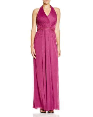 JS Collections Beaded Waist Halter Gown | Bloomingdale's
