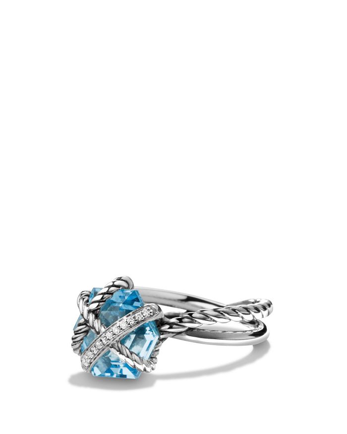DAVID YURMAN PETITE CABLE WRAP RING WITH BLUE TOPAZ AND DIAMONDS,R11345DSSABTDI6