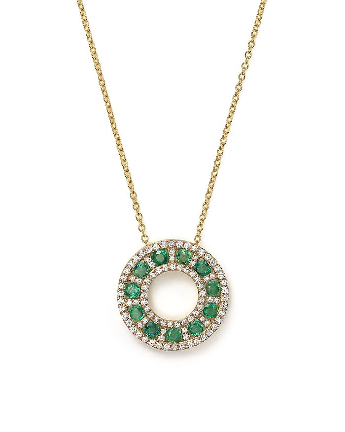 Bloomingdale's Emerald And Diamond Circle Pendant Necklace In 14k Yellow Gold, 17 - 100% Exclusive In Green/gold