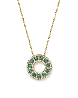 Emerald and Diamond Circle Pendant Necklace in 14K Yellow Gold, 17 - 100% Exclusive
