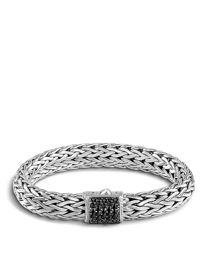 John Hardy Classic Chain Sterling Silver Lava Large Bracelet With Black Sapphire In Black/silver