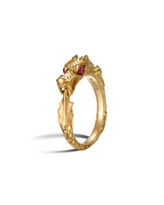 JOHN HARDY - John Hardy 18K Gold Naga Slim Ring with Ruby Eyes