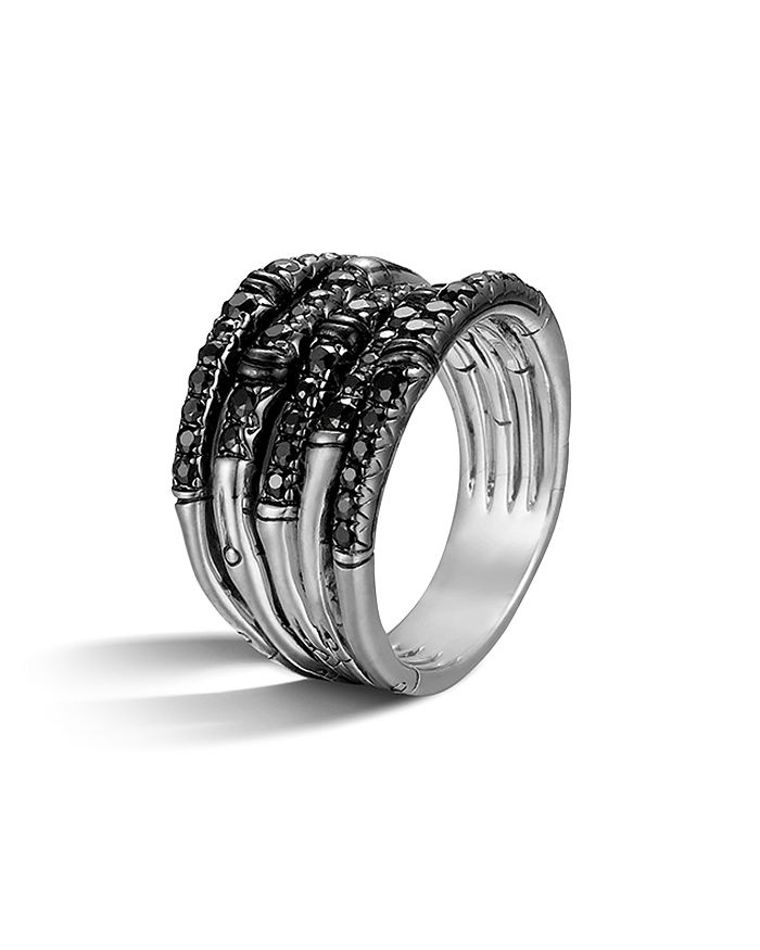 Shop John Hardy Bamboo Silver Lava Wide Ring With Black Sapphire In Black/silver