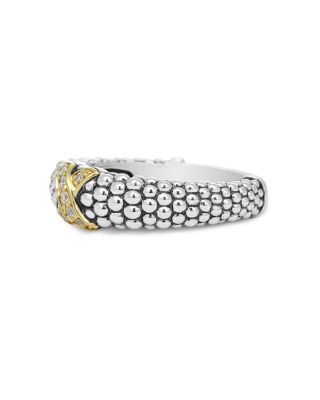 LAGOS 18K Green Gold &amp; Sterling Silver Embrace Collection Diamond Caviar Ring