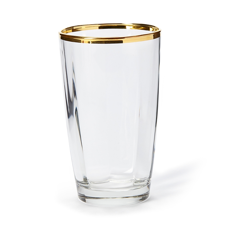 Vietri Optical Gold Highball Glass In Clear/gold Rim