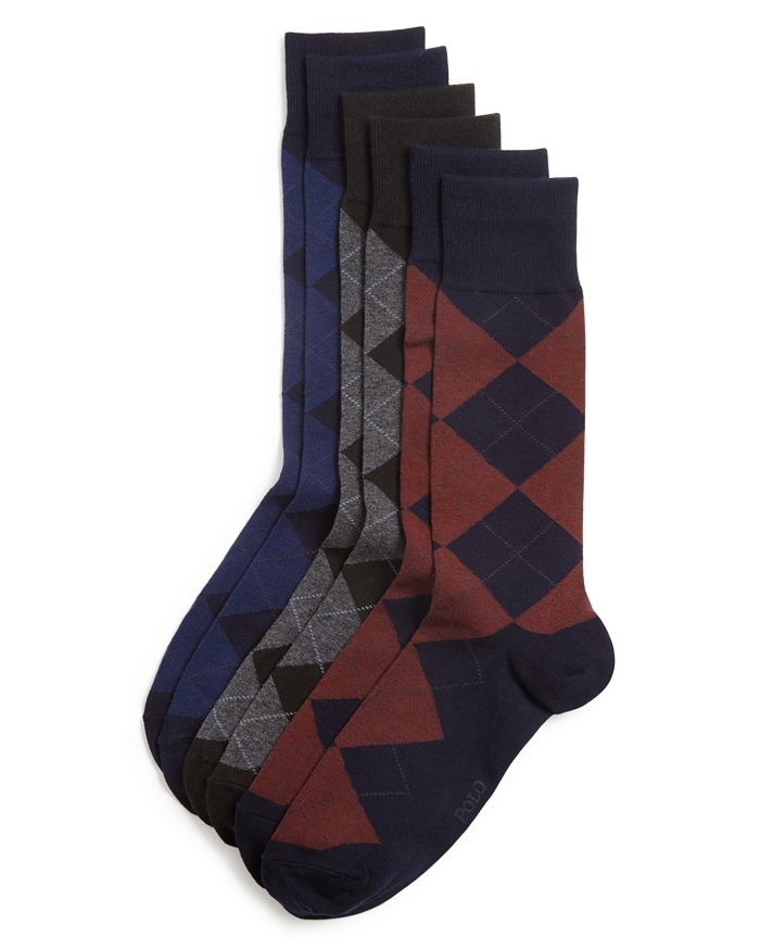 Polo Ralph Lauren Argyle Dress Socks, Pack Of 3 In Navy Assorted