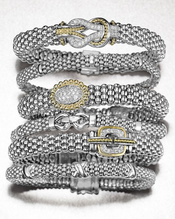 Shop Lagos Sterling Silver And 18k Gold Newport Diamond Caviar Bracelet In White/gold