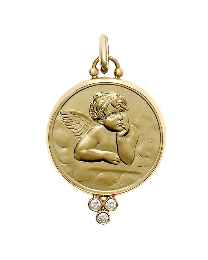 Temple St Clair 18k Gold 16mm Angel Pendant With Diamonds In Gold/white