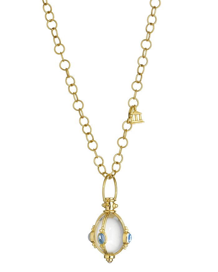 Shop Temple St Clair 18k Yellow Gold Classic Cabochon Amulet With Oval Rock Crystal, Royal Blue Moonstone And Tanzanite