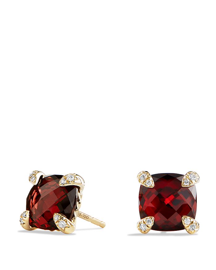David Yurman Chatelaine Earrings With Garnet In 18k Gold In Red/gold