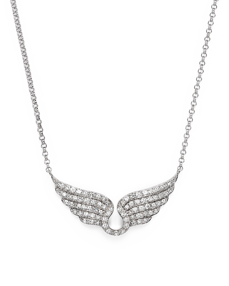 Diamond Wing Necklace in 14K White Gold, .30 tcw