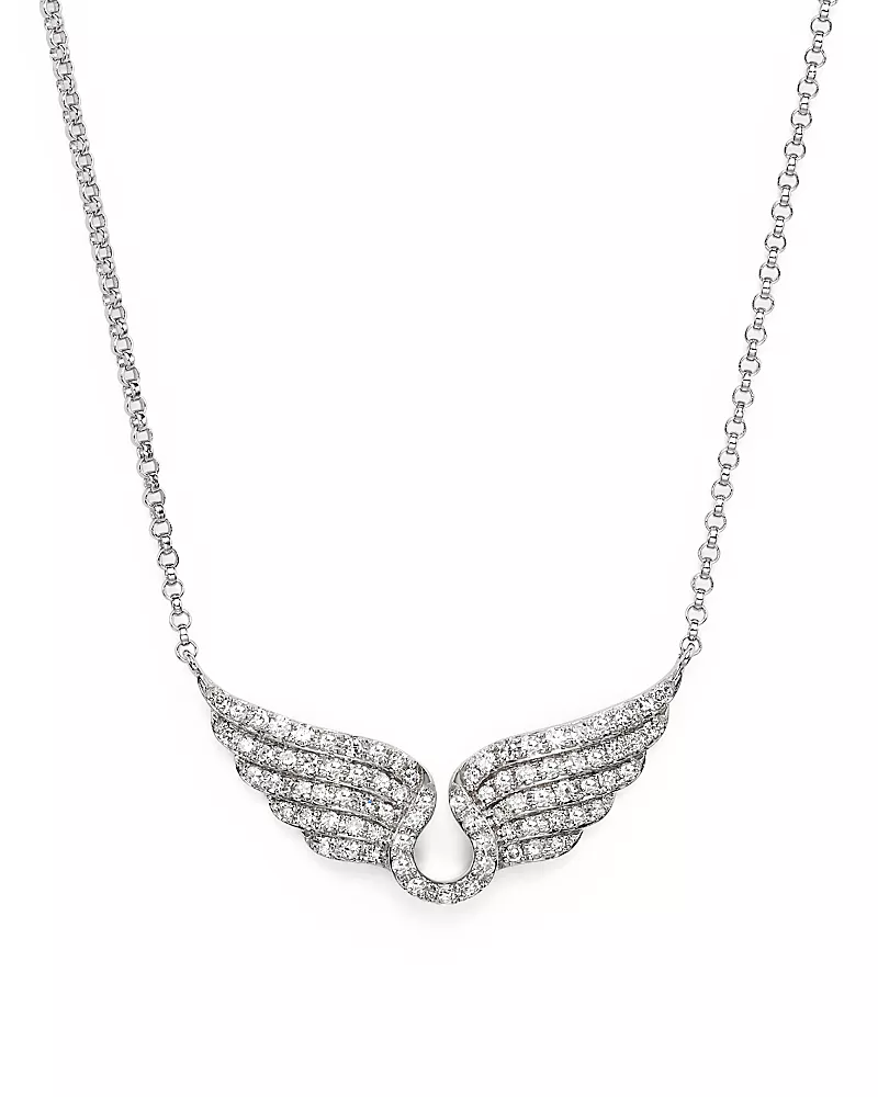 Diamond Wing Necklace in 14K White Gold, .30 tcw