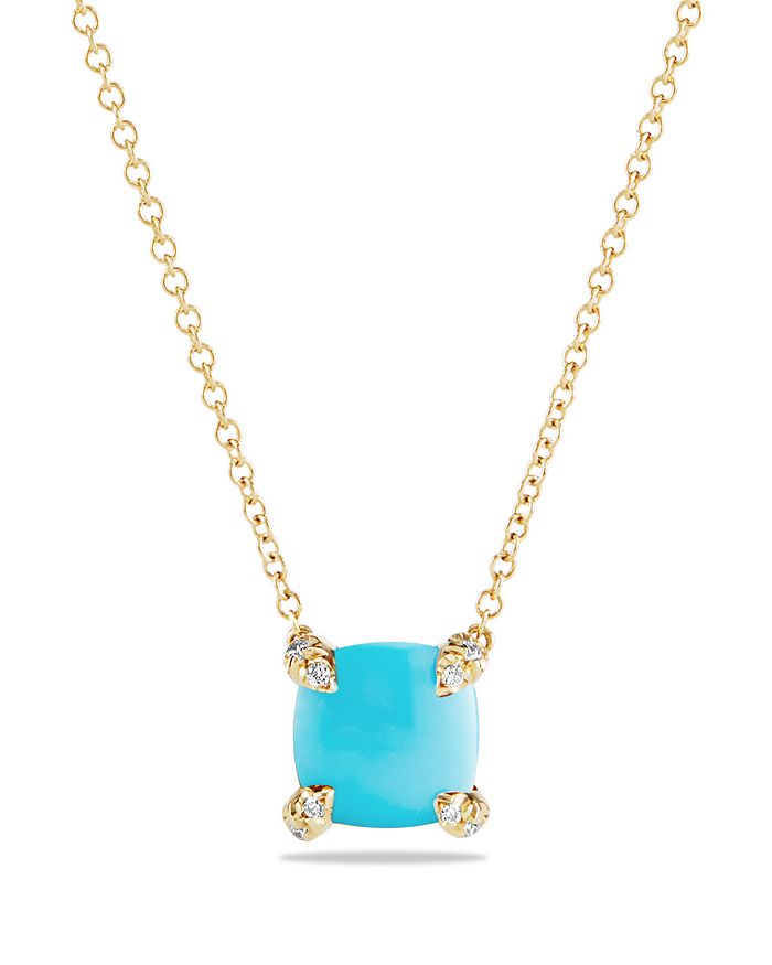 DAVID YURMAN CHATELAINE PENDANT NECKLACE WITH TURQUOISE AND DIAMONDS IN 18K GOLD,N12598D88DTQDI18