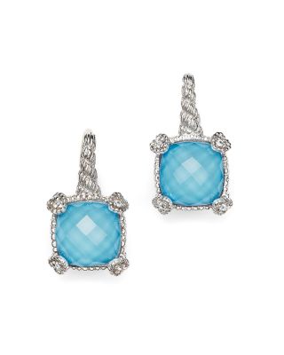 Judith Ripka - Cushion Heart Prong Earrings with White Sapphire and Turquoise Doublets